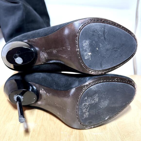 United Nude Knee High Boots Stiletto Heels Pull On Round Toe Black US 8.5 EU 39 - Picture 5 of 5